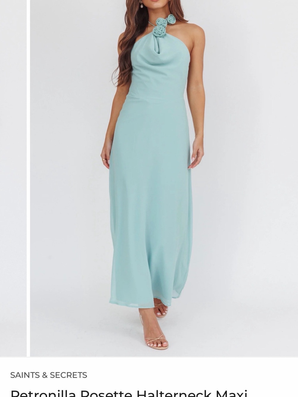 Saints & Secrets Petronilla Rosette Halterneck Maxi Dress Sage Green Size S NWT - Picture 4 of 10